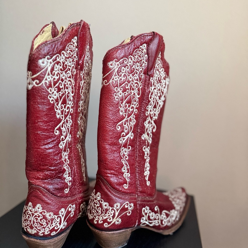 Corral Red Embroidered Western Boots Tall Leather Cowgirl Boots Size 7.5M NWOT - Picture 14 of 15